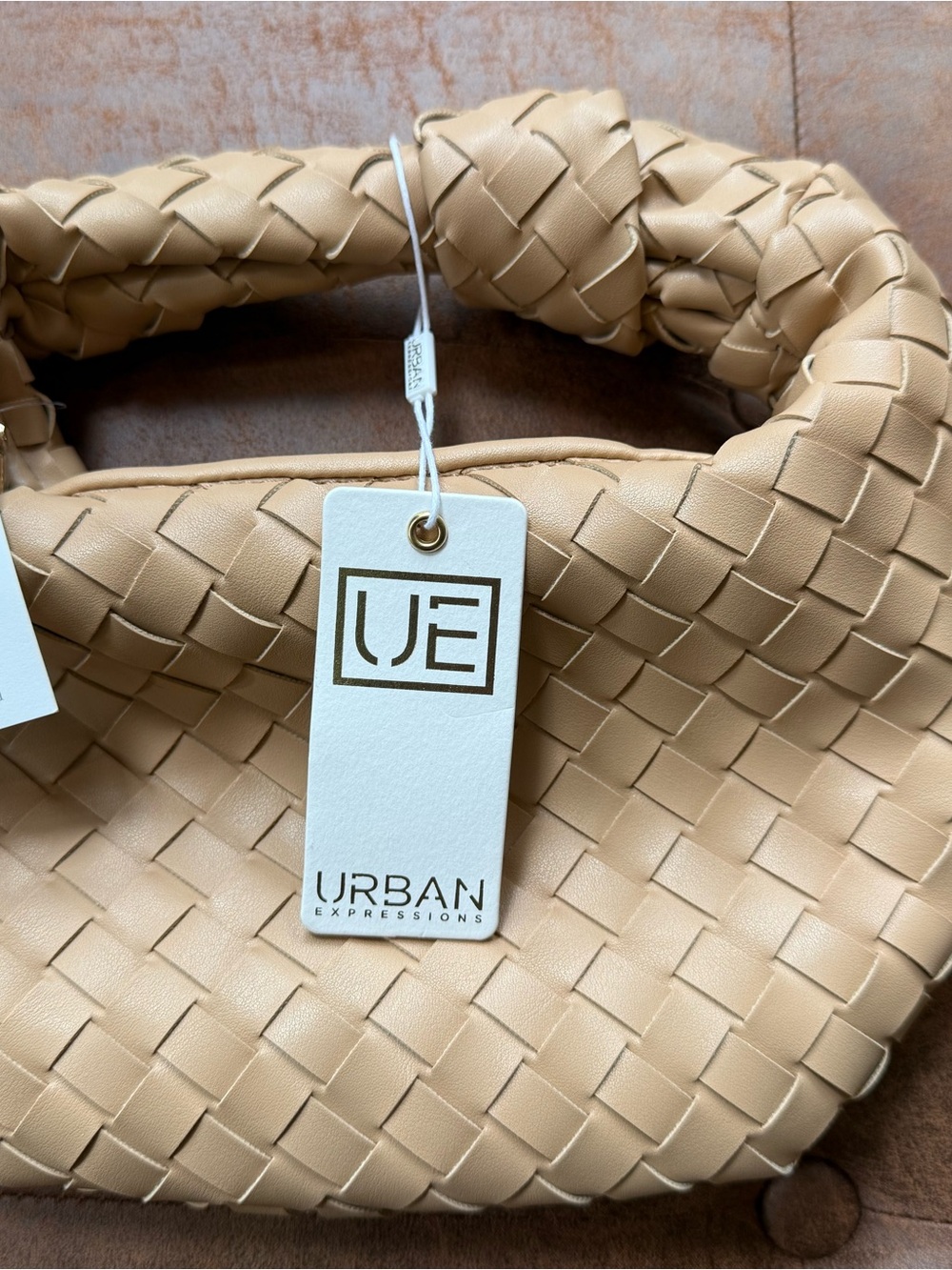 Urban Expressions Tan Woven Shoulder Bag with Braided Handle